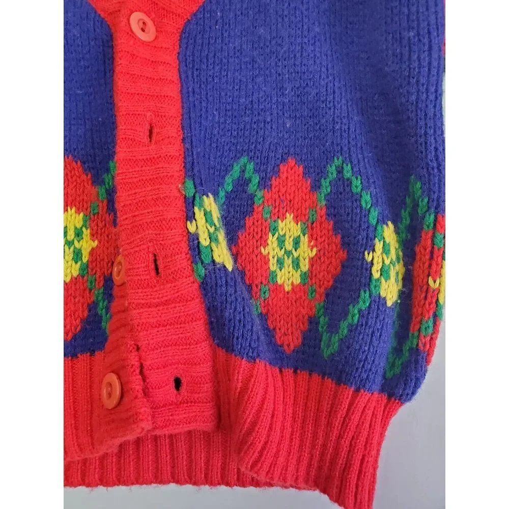Vintage Boys Mine Alone Blue Red Sweater Cardigan Button Up 90s‎ 4t